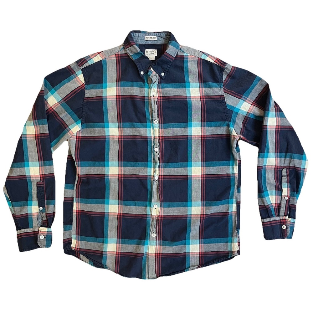 J.Crew Genuine Indian Madras Plaid Shirt Men's L Button Down Long Sleeve Cotton